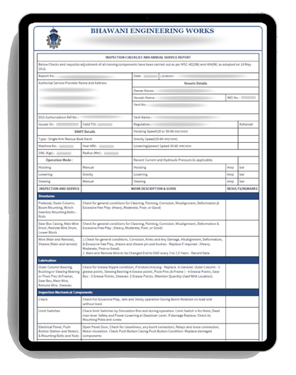 Screenshot of the digital inspection checklist in Bhawani's service management system displayed on an iPad