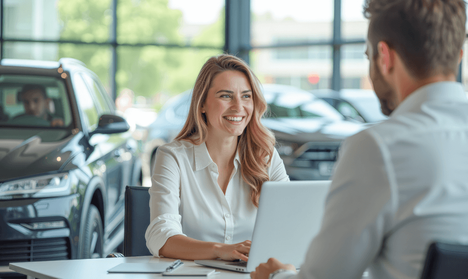 Field manager is conducting a dealer visit at a car dealership 