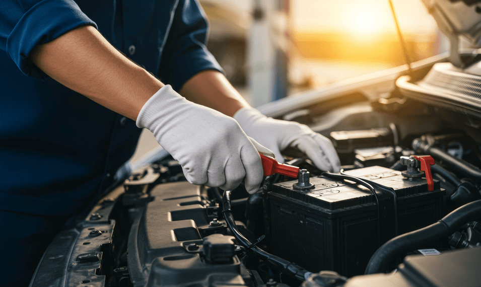 Technician working on servicing a vehicle 