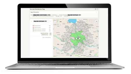 Screenshot of the service distribution map in Kia Italy's NOVA system displayed on a laptop