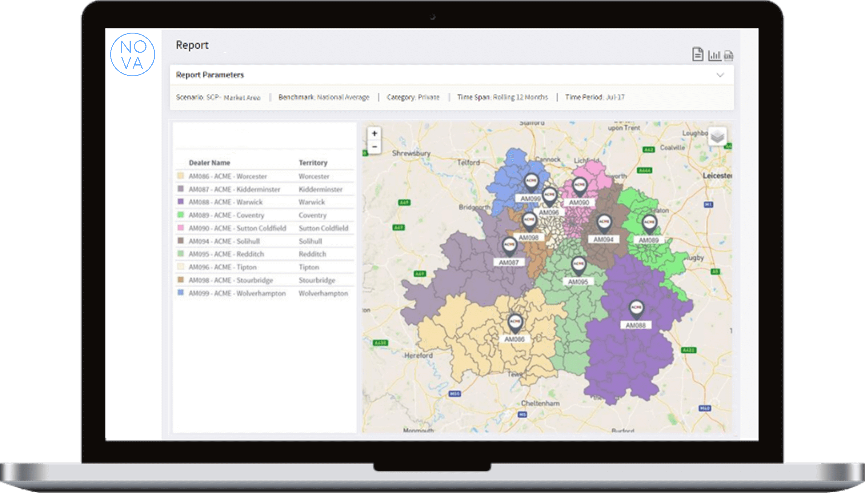 NOVA Network Planning and Performance Management Territory Map